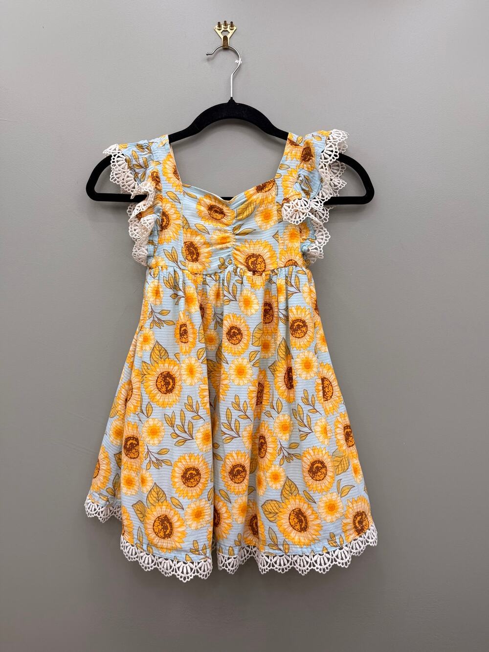 Cynthia Rowley Girls 6 Sunflower Dress Blue Crochet Lace Cottagecore Cotton